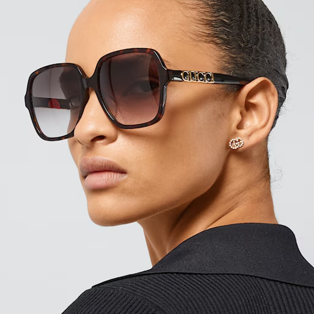 Authentic Gucci Dark Tortoiseshell Large Rectangular Frame Sunglasses GG1189S